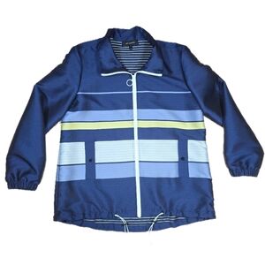 St. John Double Face Stripe Blue Twill Jacket Women's Size Medium EUC